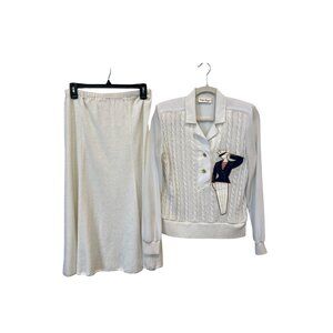 Vintage Philippe Marques Sweater Skirt Set Size 6 White Nautical Sailor Retro